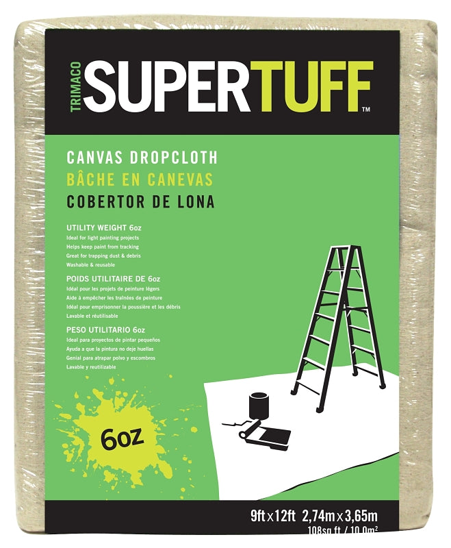 Trimaco SUPERTUFF 56701 Drop Cloth, 12 ft L, 9 ft W, Canvas, Beige/Cream