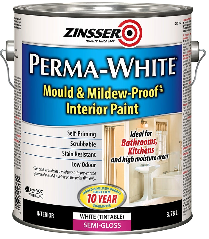 Zinsser PERMA-WHITE Z02762 Kitchen and Bath Paint, Semi-Gloss, White, 3.7 L, Water