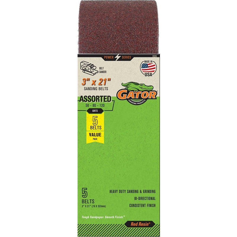 Gator 7020 Sanding Belt, 3 in W, 21 in L, Aluminum Oxide Abrasive