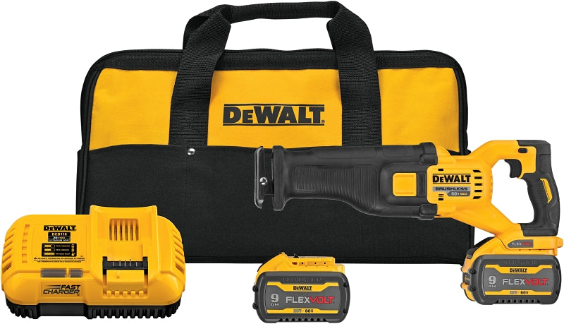 DeWALT DCS389X2 Brushless Reciprocating Saw Kit, Battery Included, 60 V, 9 Ah, 1-1/8 in L Stroke, 0 to 3000 spm