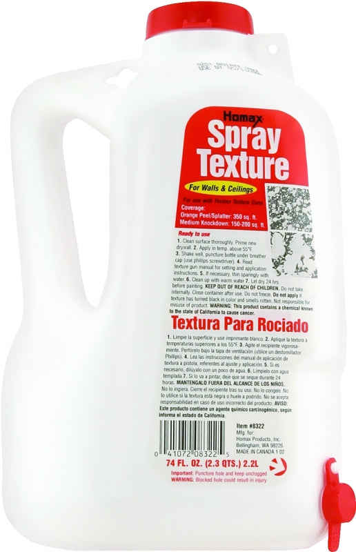 Homax 8322 Wall Texture, Liquid, Solvent, 2.2 L Bottle
