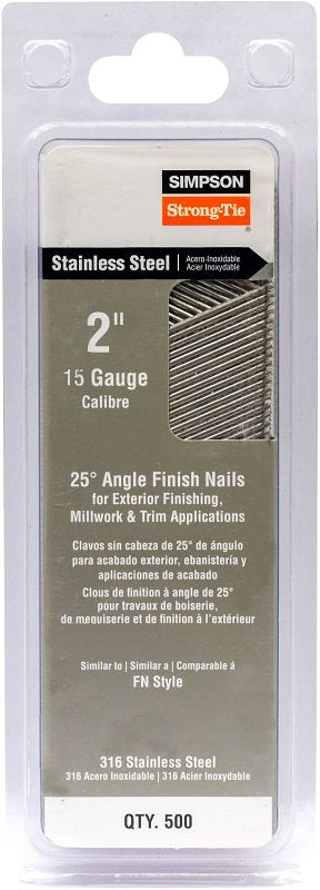 Simpson Strong-Tie T15N200FNB Finishing Nail, 6d, 2 in L, 15 ga Gauge, Stainless Steel, T-Style Head