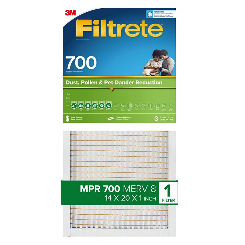 Filtrete 705-4 Pleated Air Filter, 20 in L, 14 in W, 8 MERV, 700 MPR, Fiberglass Frame