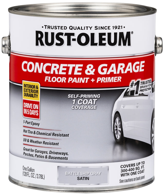 Rust-Oleum 225380 Porch and Floor Paint, Water, Satin, Battleship Gray, 1 gal, Can, 300 to 400 sq-ft/gal Coverage Area