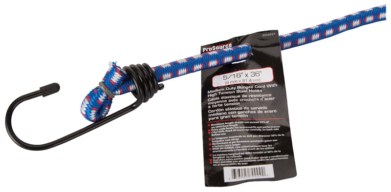 ProSource FH64019 Stretch Cord, 8 mm Dia, 36 in L, Polypropylene, Blue, Hook End