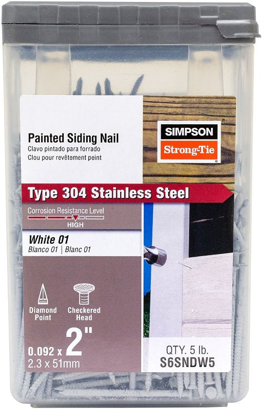 Simpson Strong-Tie S6SNDW5 Painted Siding Nail, 6D, 2 in L, Stainless Steel, Full Round Head, Annular Ring Shank