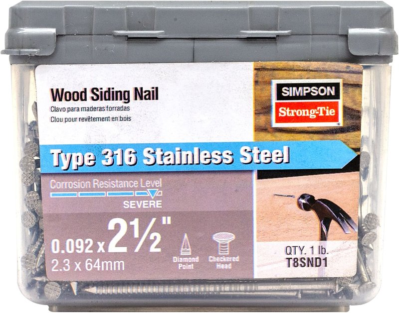 Simpson Strong-Tie T8SND5 Siding Nail, 8D, 2-1/2 in L, Stainless Steel, Full Round Head, Annular Ring Shank, 5 lb