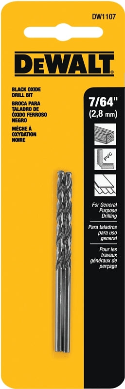 DeWALT DW1107 Jobber Drill Bit, 7/64 in Dia, 2-5/8 in OAL, Parabolic Flute, 7/64 in Dia Shank, Round Shank