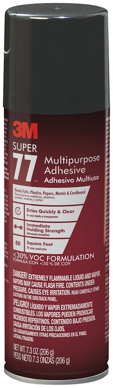 3M Super 77 77-10VOC30 Spray Adhesive, Liquid, Solvent, Clear, 7.3 oz Can