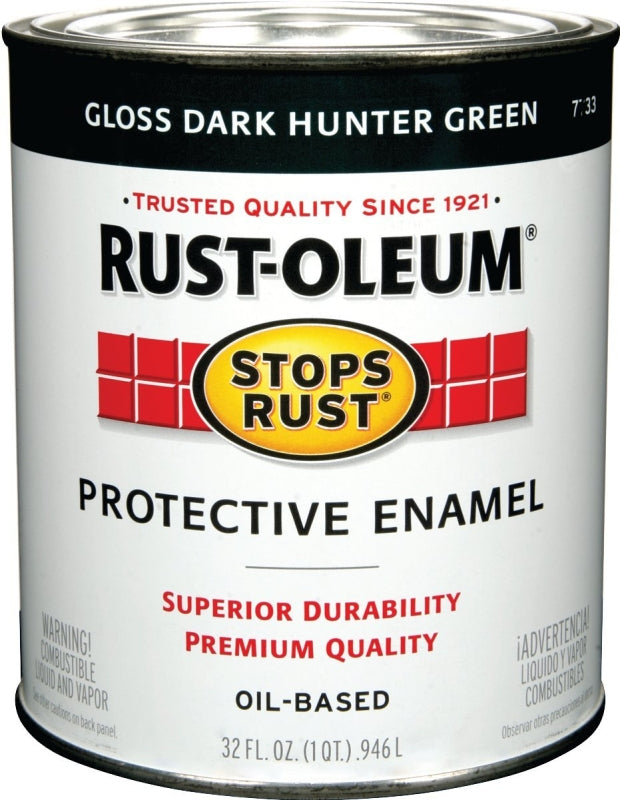 RUST-OLEUM STOPS RUST 7733502 Protective Enamel, Gloss, Dark Hunter Green, 1 qt Can