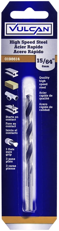 Vulcan Jobber Drill Bit, 15/64 in Dia, 3-7/8 in OAL, 3-Flat Shank