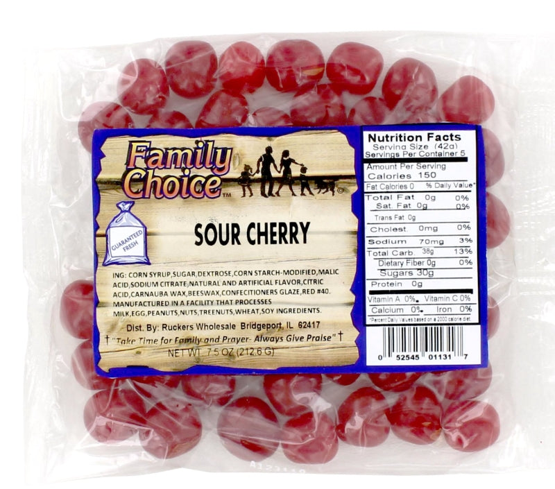 Family Choice 1131 Sour Candy, Cherry Flavor, 8 oz