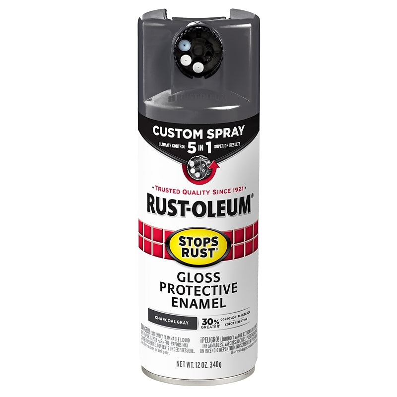 Rust-Oleum 376888 5-In-1 Enamel Paint, Gloss, Charcoal Gray, 12 oz, Aerosol Can