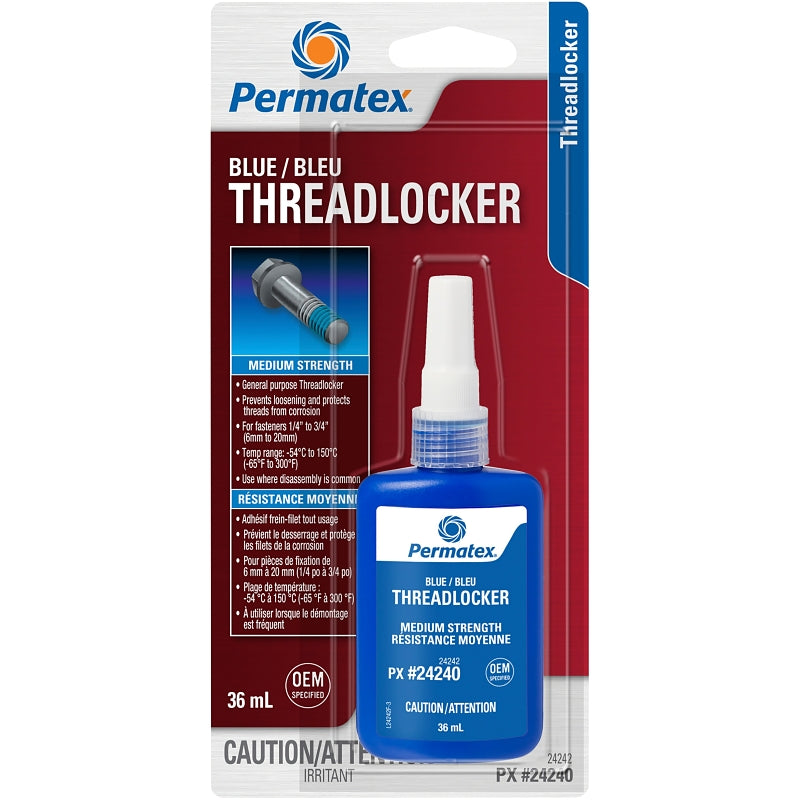 Permatex 24242 Threadlocker, 36 mL Bottle, Liquid, Blue