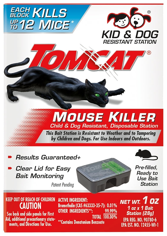 Tomcat 0370610 Disposable Mouse Bait Station, 2 oz Bait, 1 -Opening, Plastic, Black/Clear