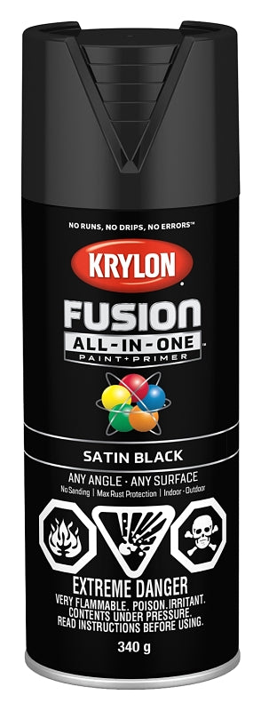 Krylon 427320007 Spray Paint, Satin, Black, 12 oz, Can