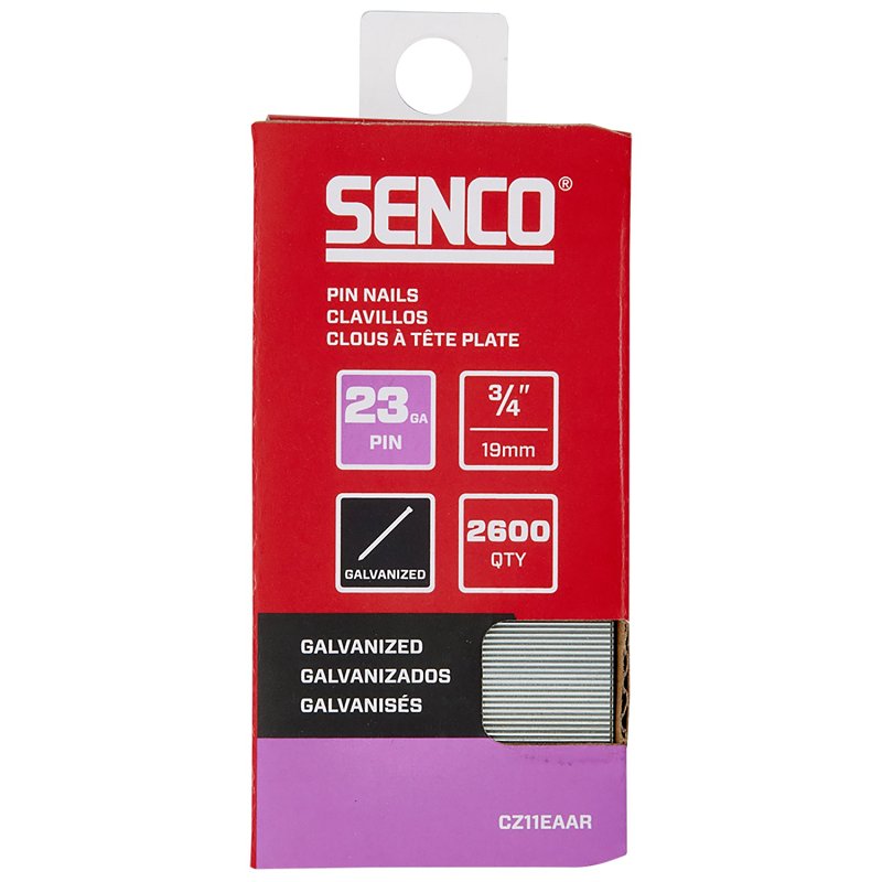 Senco CZ11EAAR Micro Pin Strip, 3/4 in L, 23 ga, Galvanized/Plain, Headless