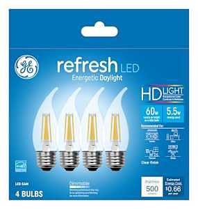 GE Industrial Solutions 43256 LED Bulb, Decorative, CAM Lamp, E26 Lamp Base, Dimmable, Clear, Daylight Light