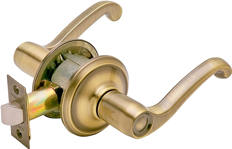 Schlage F Series F10 FLA 609 Passage Lever, Mechanical Lock, Antique Brass, Metal, Residential, 2 Grade
