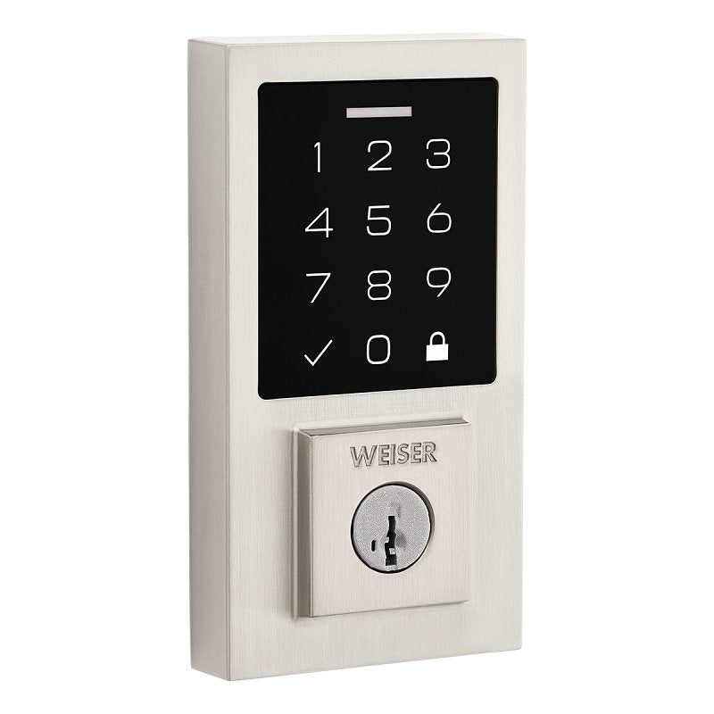 Weiser SmartCode 9GED92700-003 Deadbolt, 2 Grade, Touchpad Key, Zinc, Satin Nickel, 1-3/8 to 1-3/4 in Thick Door, 1/PK
