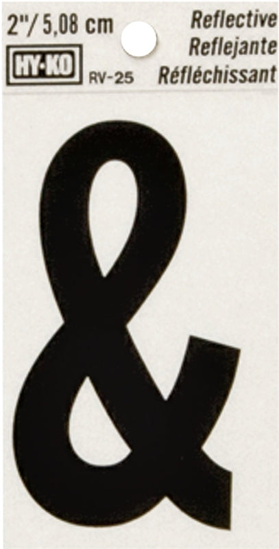 Hy-Ko RV-25/& Reflective Sign, Character: &, 2 in H Character, Black Character, Silver Background, Vinyl