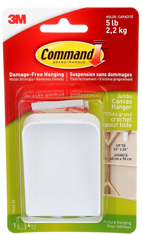 Command 17045-ES Large Canvas Picture Hanger, 5 lb, Plastic, White, Wall Mounting