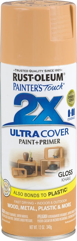 Rust-Oleum Painter's Touch 2X Ultra Cover 334037 Spray Paint, Gloss, Khaki, 12 oz, Aerosol Can