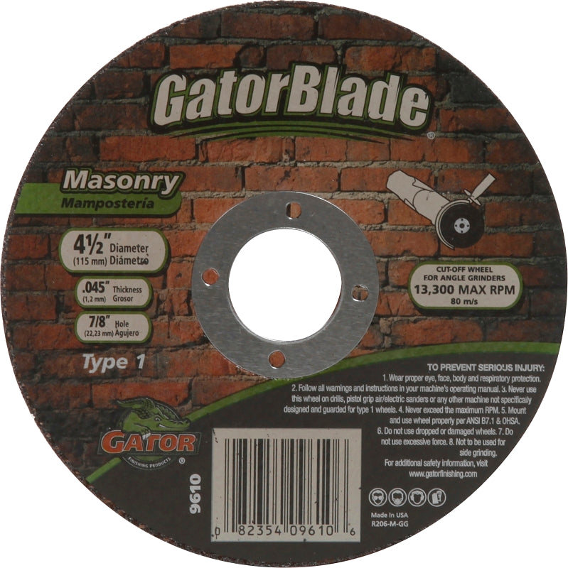 GatorBlade 9610 Cut-Off Wheel, 4-1/2 in Dia, 0.045 in Thick, 7/8 in Arbor, 24 Grit