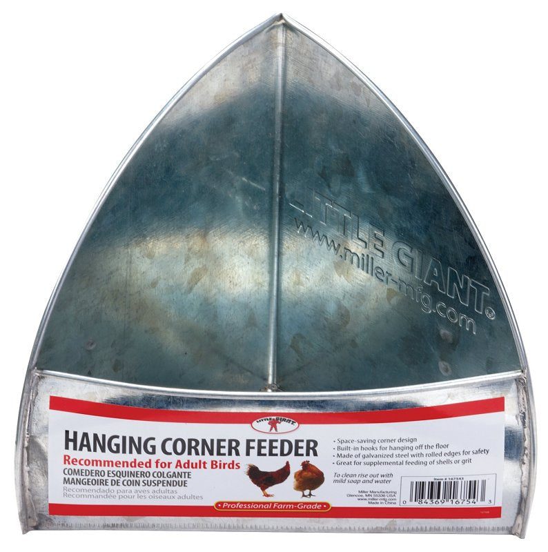 Little Giant 167543 Hanging Corner Poultry Feeder, Rolled Edge, Steel, Galvanized