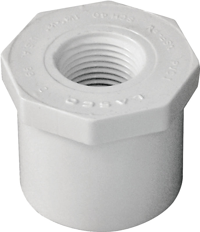 IPEX 435726 Reducing Bushing, 1-1/4 x 1/2 in, Spigot x FPT, White, SCH 40 Schedule, 150 psi Pressure