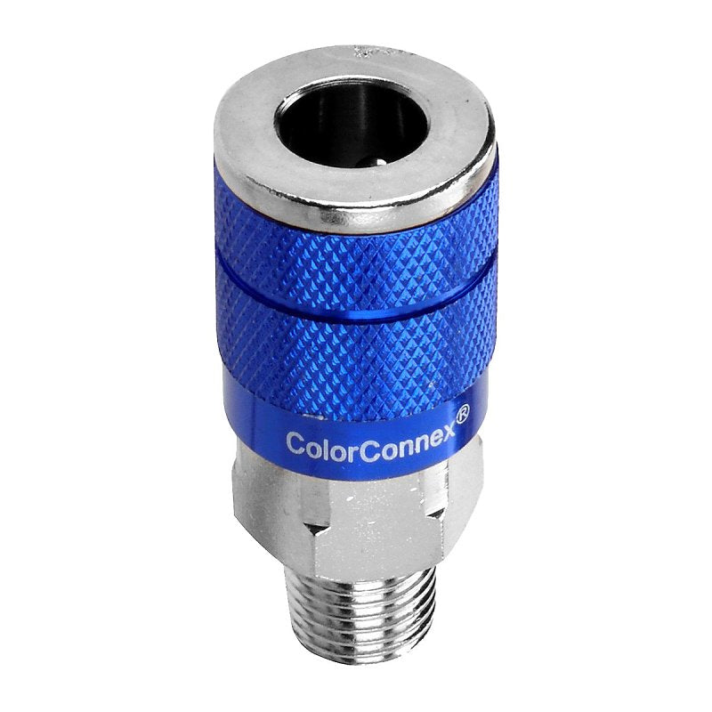 ColorConnex A72420C Automotive Interchange Coupler, 1/4 in, MNPT, Aluminum/Steel, Zinc, Blue