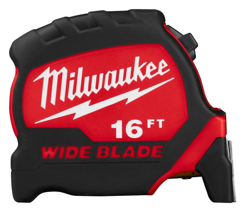 Milwaukee 48-22-0216 Tape Measure, 16 ft L Blade, 1-5/16 in W Blade, Steel Blade, ABS Case, Black/Red Case