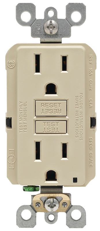 Leviton SmartlockPro M01-GFNT1-03I GFCI Receptacle/Outlet, 125 V, 15 A, NEMA: NEMA 5-15R, Ivory