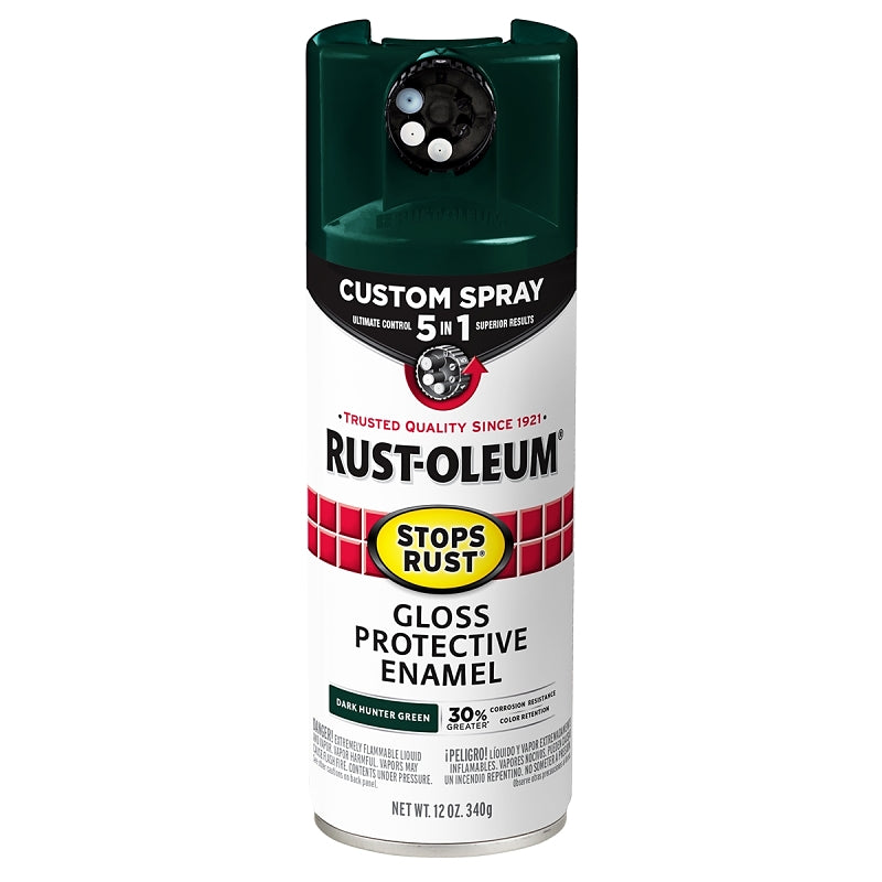 Rust-Oleum 376902 5-In-1 Enamel Paint, Gloss, Dark Hunter Green, 12 oz, Aerosol Can