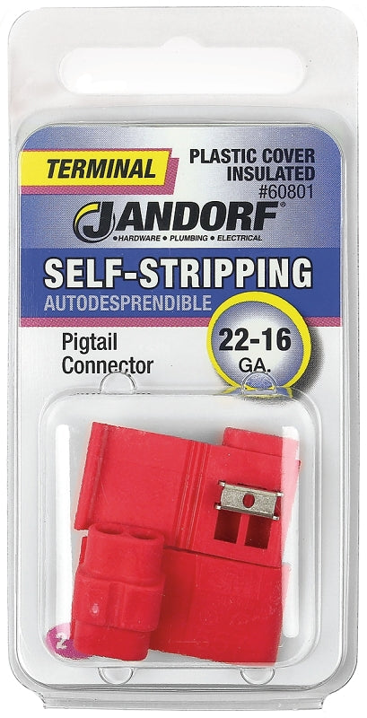 Jandorf 60801 Terminal, 22 to 16 AWG Wire, Plastic Insulation, Red, 2/PK