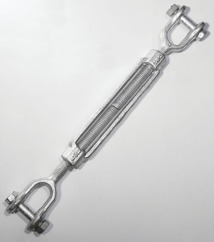 BARON 19-1/2X9 Turnbuckle, 2200 lb Working Load, 1/2 in Thread, Jaw, Jaw, 9 in L Take-Up, Galvanized Steel