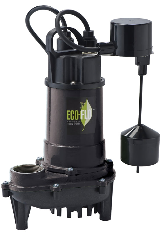 Eco-Flo ECD50V Sump Pump, 8 A, 115 V, 1/2 hp, 1-1/2 in Outlet, 4400 gph, Cast Iron/Thermoplastic