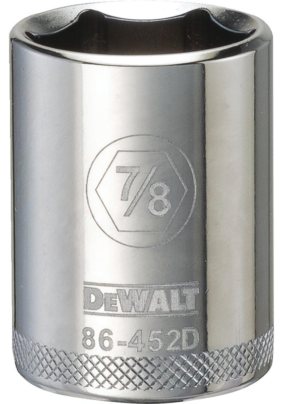 DeWALT DWMT86452OSP Drive Socket, 7/8 in Socket, 1/2 in Drive, 6-Point, Steel, Polished Chrome Vanadium
