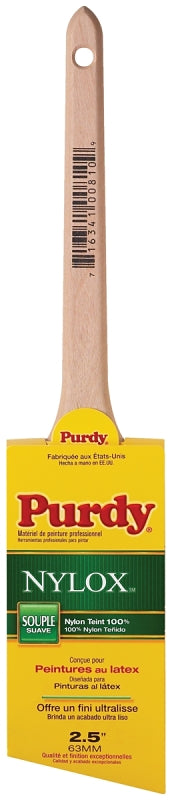 Purdy Nylox Dale 144080225 Angular Trim Brush, 2-1/2 in W, 2-11/16 in L Bristle, Nylon Bristle, Rat Tail Handle