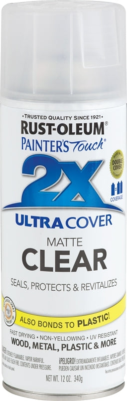 Rust-Oleum Painter's Touch 2X Ultra Cover 334022 Spray Paint, Matte, Clear, 12 oz, Aerosol Can