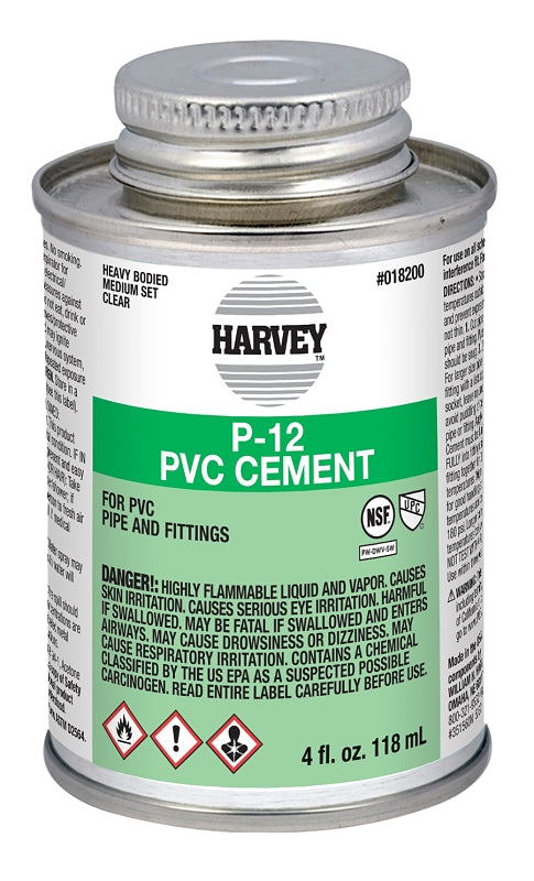 Harvey 18200-24 Solvent Cement, 4 oz Can, Liquid, Clear