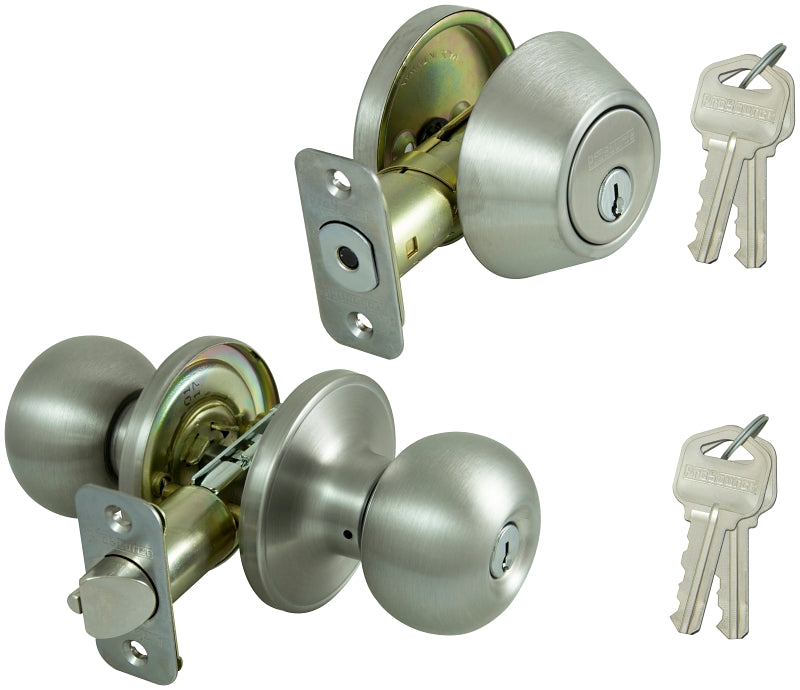 ProSource B9621BRA4F Deadbolt and Entry Lockset, Knob Handle, Ball Design, Stainless Steel, 3 Grade, Stainless Steel