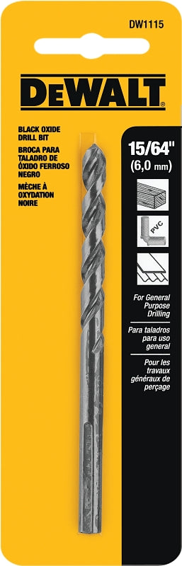 DeWALT DW1115 Jobber Drill Bit, 15/64 in Dia, 3-7/8 in OAL, Parabolic Flute, 15/64 in Dia Shank, Round Shank