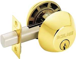 Schlage B62NV 505 Deadbolt, 1 Grade, SC1 Key, Metal, Bright Brass, 2-3/8, 2-3/4 in Backset, C Keyway