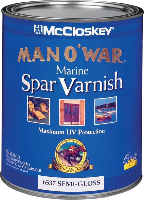 McCloskey Man O' War 080.0006537.005 Marine Spar Varnish, Semi-Gloss, Clear, Liquid, 1 qt