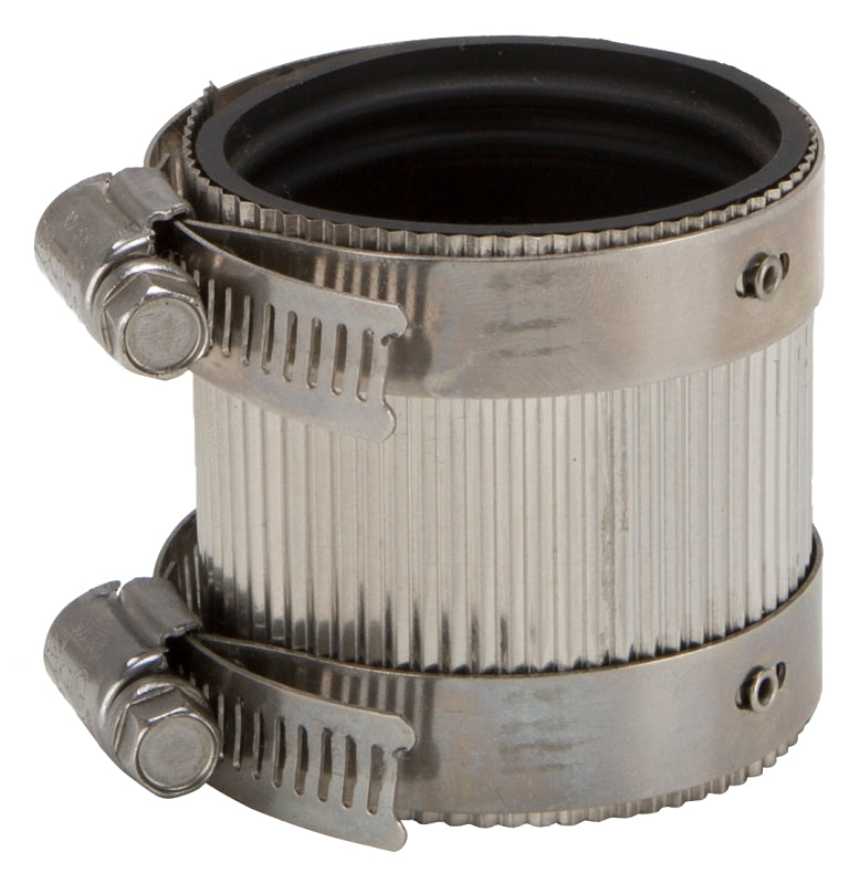 ProSource NHC-150 Coupling, 1-1/2 in, Cast Iron, Plastic and Steel Drain Pipes, Rubber/Stainless Steel