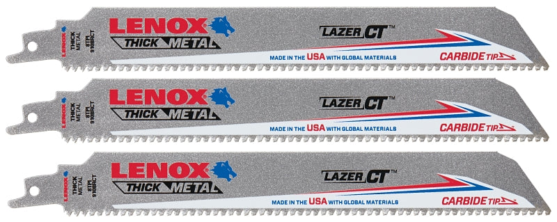 Lenox 2058829 Reciprocating Saw Blade, 1 in W, 9 in L, 8 TPI, Carbide Cutting Edge