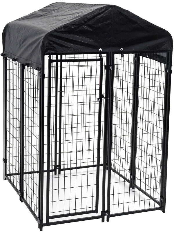 Lucky Dog CL 60544 Kennel, 4 ft OAL, 4 ft OAW, 6 ft OAH, Steel, Powder-Coated, Black