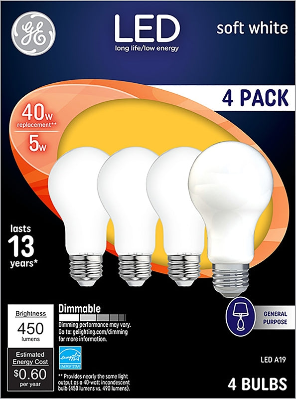 GE Industrial Solutions 93098311 LED Bulb, General Purpose, A19 Lamp, 40 W Equivalent, Medium Lamp Base, Dimmable