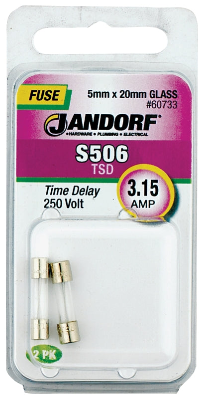 Jandorf 60733 Time Delay Fuse, 3.15 A, 250 V, 35 A Interrupt, Glass Body